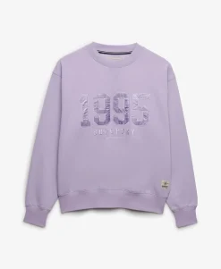 Varsity Satin Applique Crew Sweatshirt
