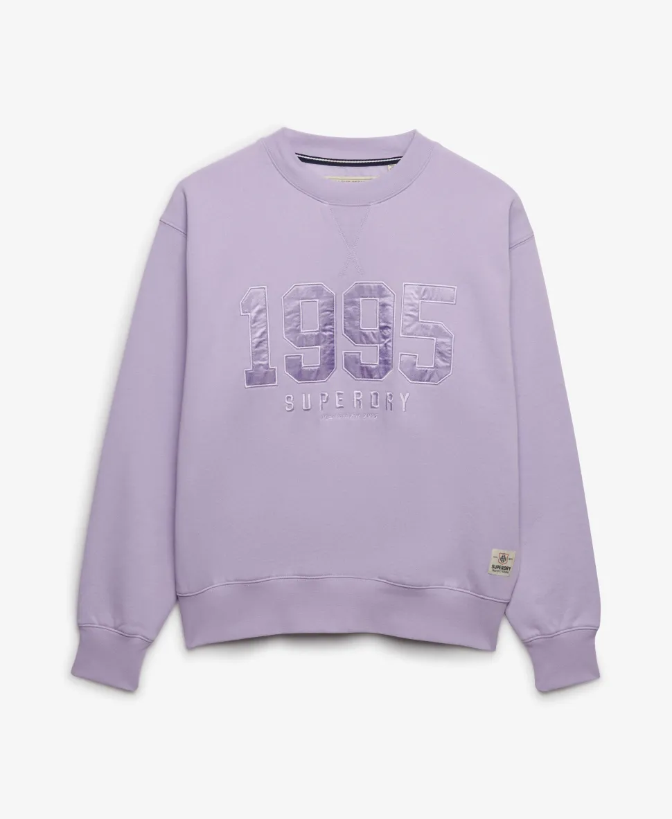 Varsity Satin Applique Crew Sweatshirt