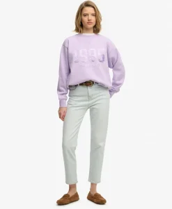 Varsity Satin Applique Crew Sweatshirt