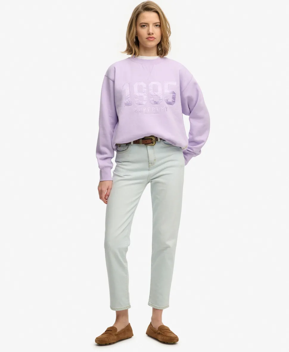 Varsity Satin Applique Crew Sweatshirt